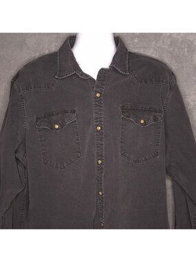 Wrangler Mens Pearl Snap Western Denim Shirt 2XL Faded Black Long Sleeve
